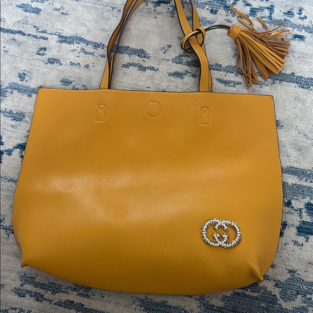 Fashion Mustard Leather Tote with Tassel
